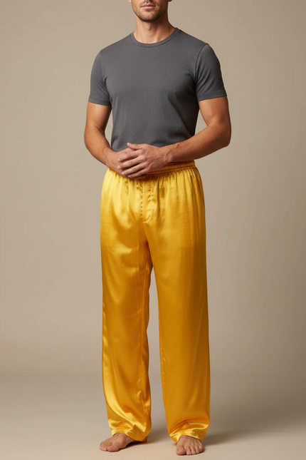 Pantalon Chinois Jaune Satiné Ample Homme Fluide