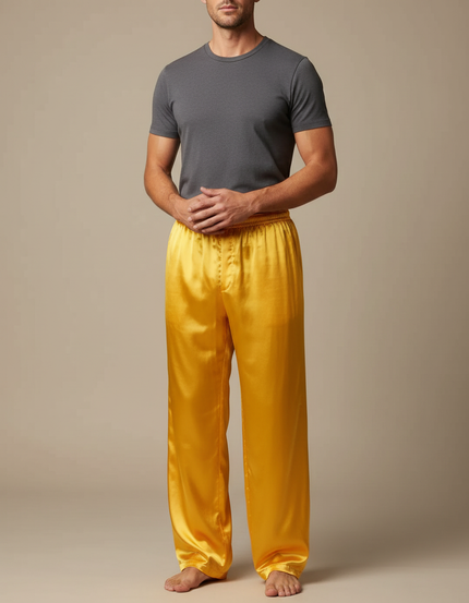 Pantalon Chinois Jaune Satiné Ample Homme Fluide