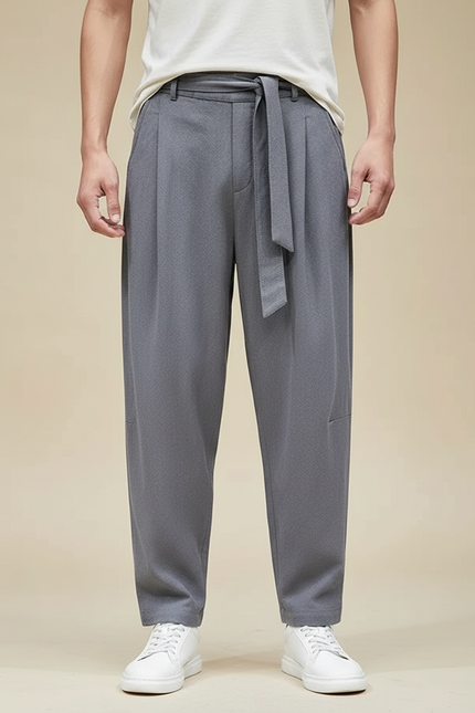 Pantalon Chinois Gris Ceinturé Ample Décontracté Homme - Polyester