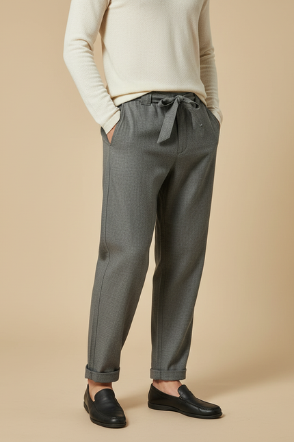 Pantalon Chinois Gris Droit Lacet Décontracté Homme - Gabardine
