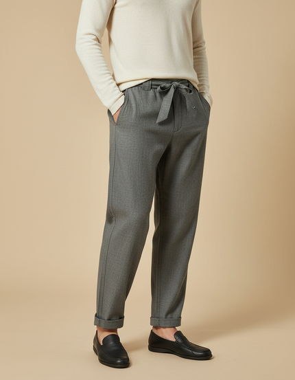 Pantalon Chinois Gris Droit Lacet Décontracté Homme - Gabardine