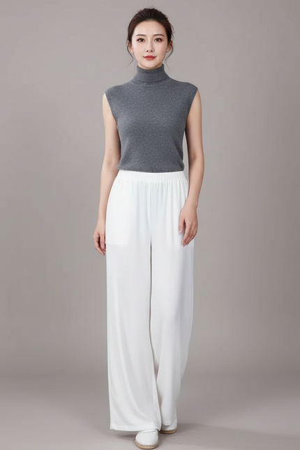 Pantalon Chinois Blanc Fluide Ample Femme - Viscose