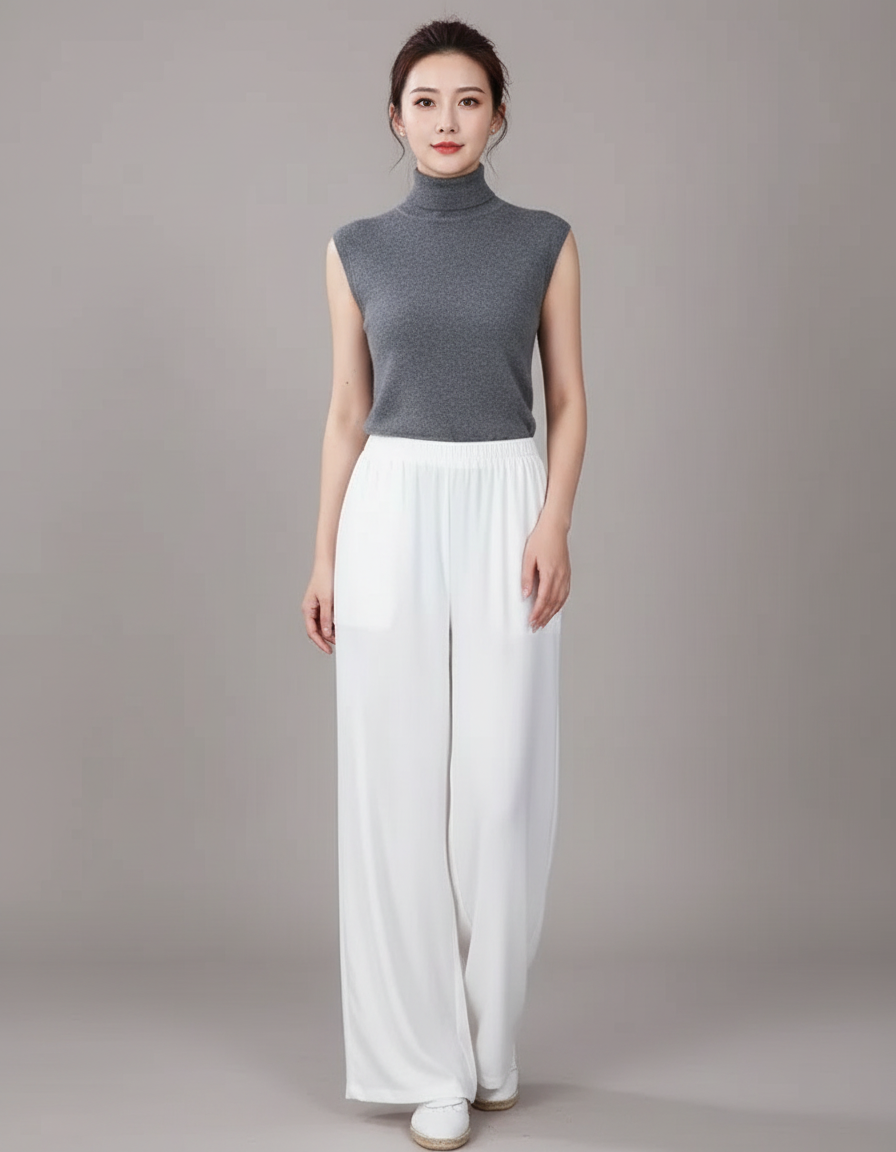 Pantalon Chinois Blanc Fluide Ample Femme - Viscose