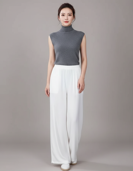 Pantalon Chinois Blanc Fluide Ample Femme - Viscose