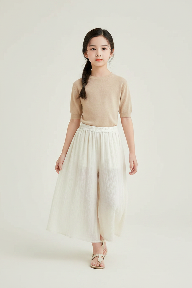 Pantalon Chinois Blanc Ample Lin Fille Élégant