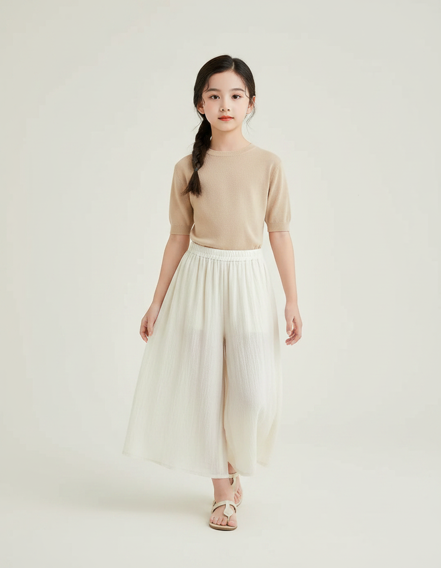 Pantalon Chinois Blanc Ample Lin Fille Élégant
