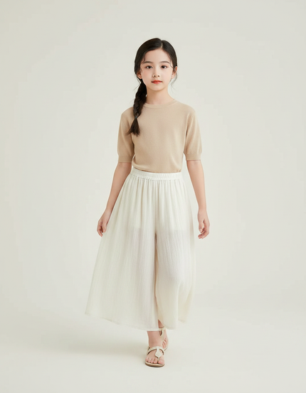 Pantalon Chinois Blanc Ample Lin Fille Élégant