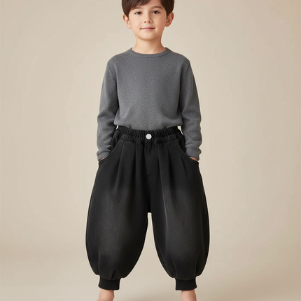 Pantalon Chinois Hiver Denim Noir Ample Enfant - Jean