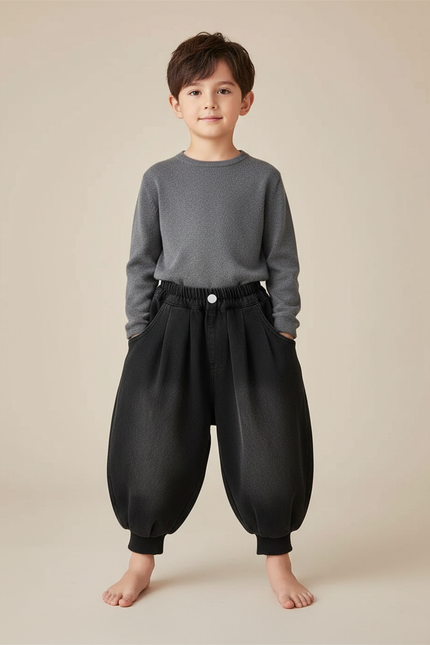 Pantalon Chinois Hiver Denim Noir Ample Enfant - Jean
