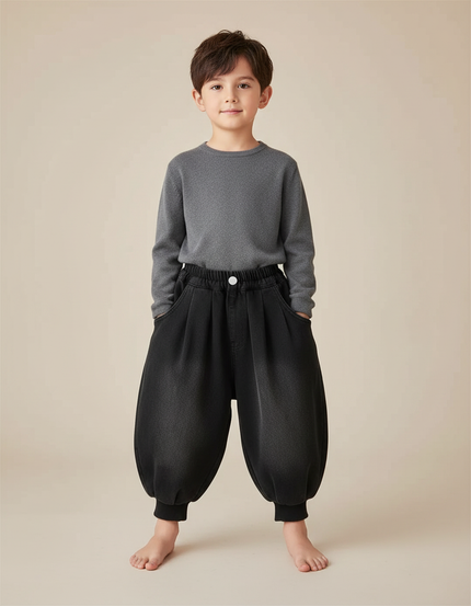 Pantalon Chinois Hiver Denim Noir Ample Enfant - Jean