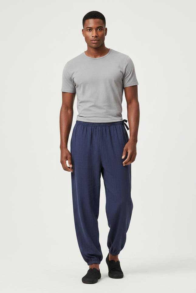 Pantalon Chinois Bleu Marine Ample Coton Confortable Homme