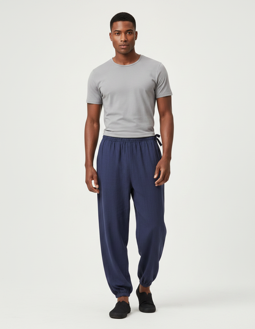 Pantalon Chinois Bleu Marine Ample Coton Confortable Homme