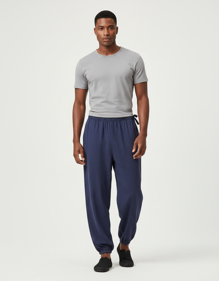 Pantalon Chinois Bleu Marine Ample Coton Confortable Homme