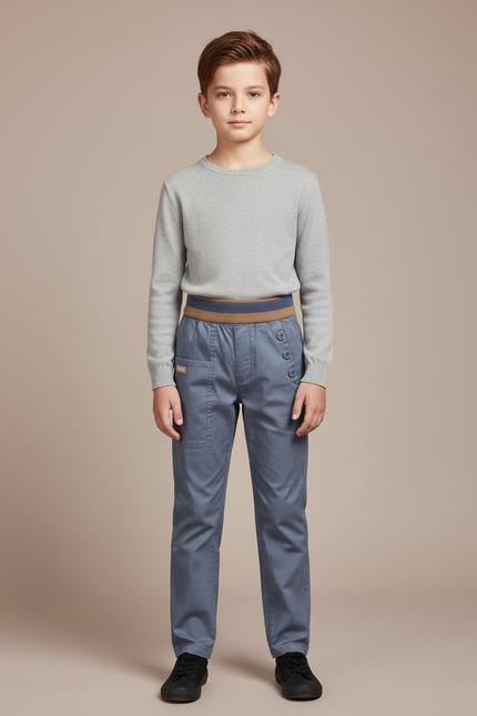 Pantalon Chinois Bleu Décontracté Boutons Coton Garçon