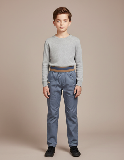 Pantalon Chinois Bleu Décontracté Boutons Coton Garçon