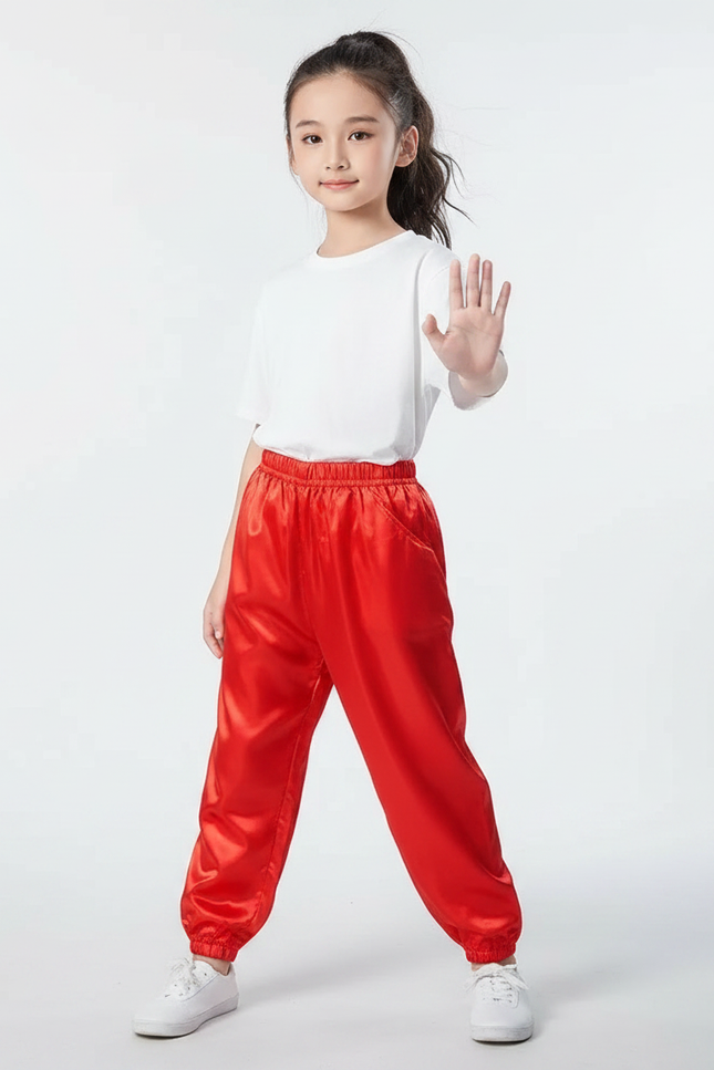 Pantalon Chinois Rouge Satiné Ample Sport Enfant