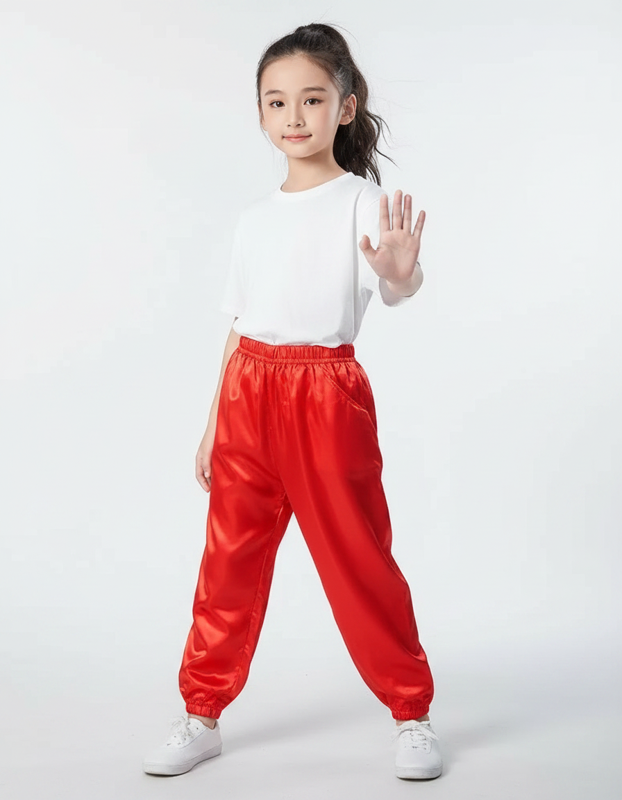 Pantalon Chinois Rouge Satiné Ample Sport Enfant