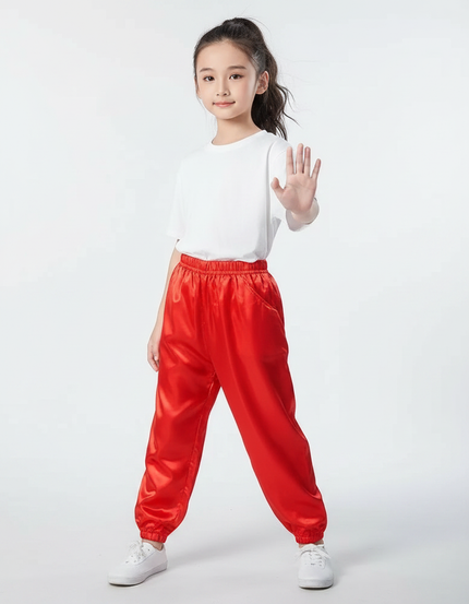 Pantalon Chinois Rouge Satiné Ample Sport Enfant