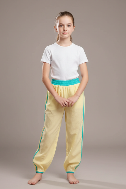 Pantalon Chinois Jaune Ample Viscose Unisexe Décontracté
