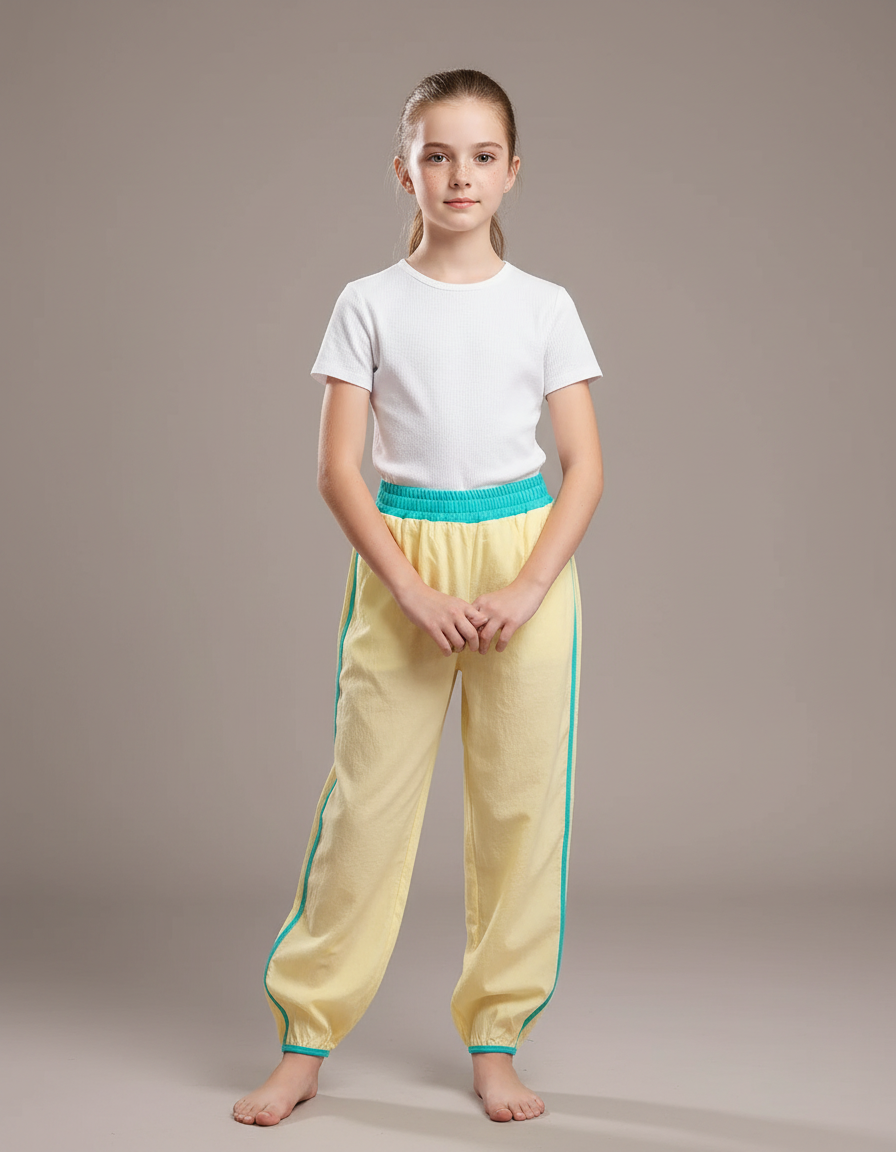 Pantalon Chinois Jaune Ample Viscose Unisexe Décontracté
