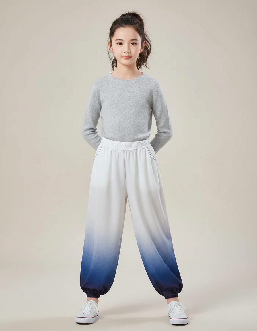 Pantalon Chinois Dégradé Fluide Ample Enfant Bicolore - Multicolore Viscose