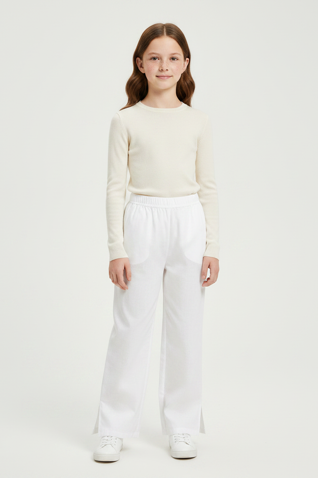 Pantalon Chinois Blanc Ample Fluide Fille Coton
