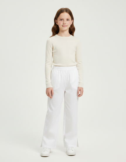 Pantalon Chinois Blanc Ample Fluide Fille Coton