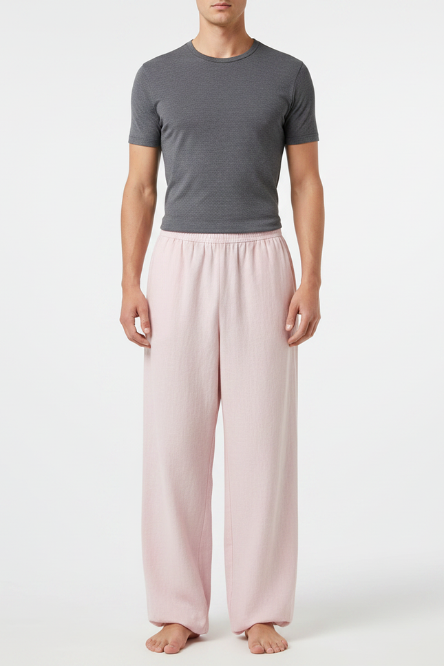Pantalon Chinois Rose Ample Coton Décontracté Unisexe - Molleton