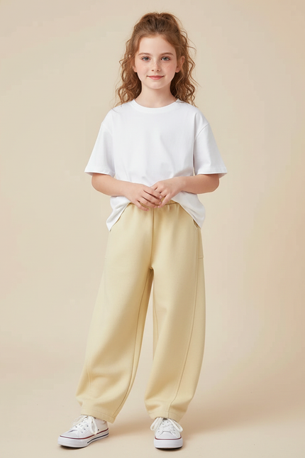 Pantalon Chinois Jaune Ample Décontracté Enfant Coton - Molleton