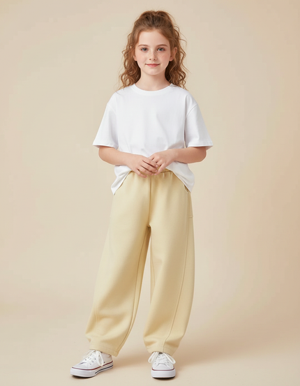 Pantalon Chinois Jaune Ample Décontracté Enfant Coton - Molleton