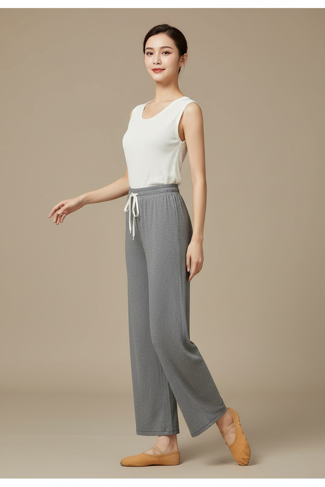Pantalon Chinois Gris Droit Fluide Ample Élégant - Maille