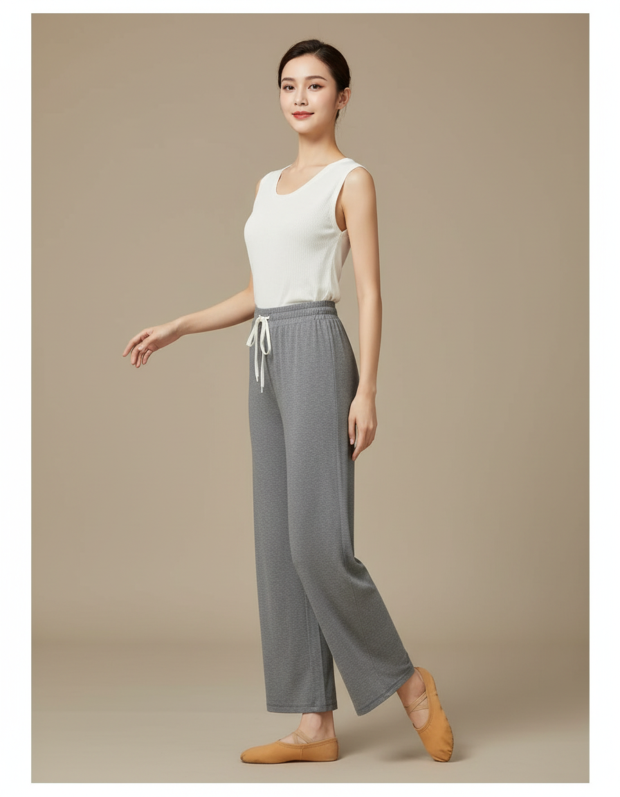 Pantalon Chinois Gris Droit Fluide Ample Élégant - Maille