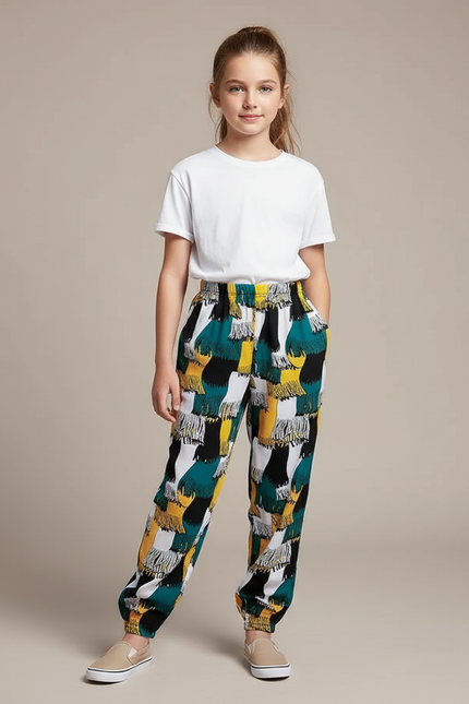 Pantalon Chinois Imprimé Fluide Ample Décontracté Fille - Viscose