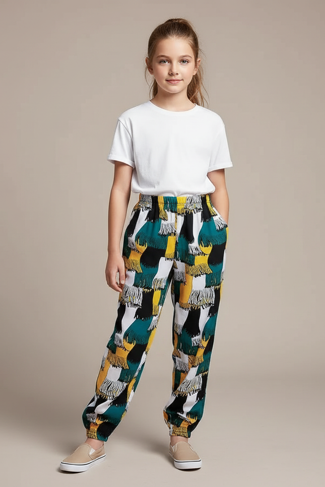 Pantalon Chinois Imprimé Fluide Ample Décontracté Fille - Viscose