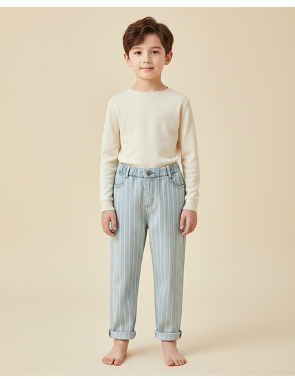 Pantalon Chinois Rayé Bleu Ample Décontracté Enfant - Jean