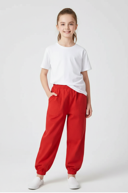 Pantalon Chinois Rouge Ample Cordon Sport Enfant - Molleton