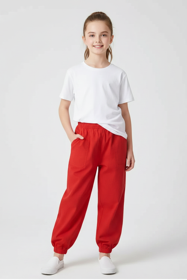 Pantalon Chinois Rouge Ample Cordon Sport Enfant - Molleton