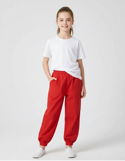 Pantalon Chinois Rouge Ample Cordon Sport Enfant - Molleton