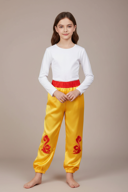 Pantalon Chinois Jaune Satiné Fluide Brodé Enfant