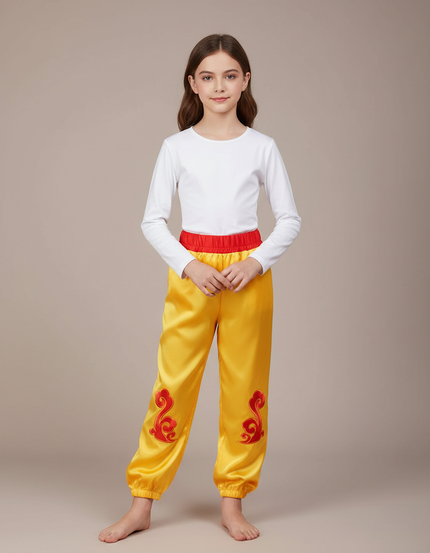 Pantalon Chinois Jaune Satiné Fluide Brodé Enfant