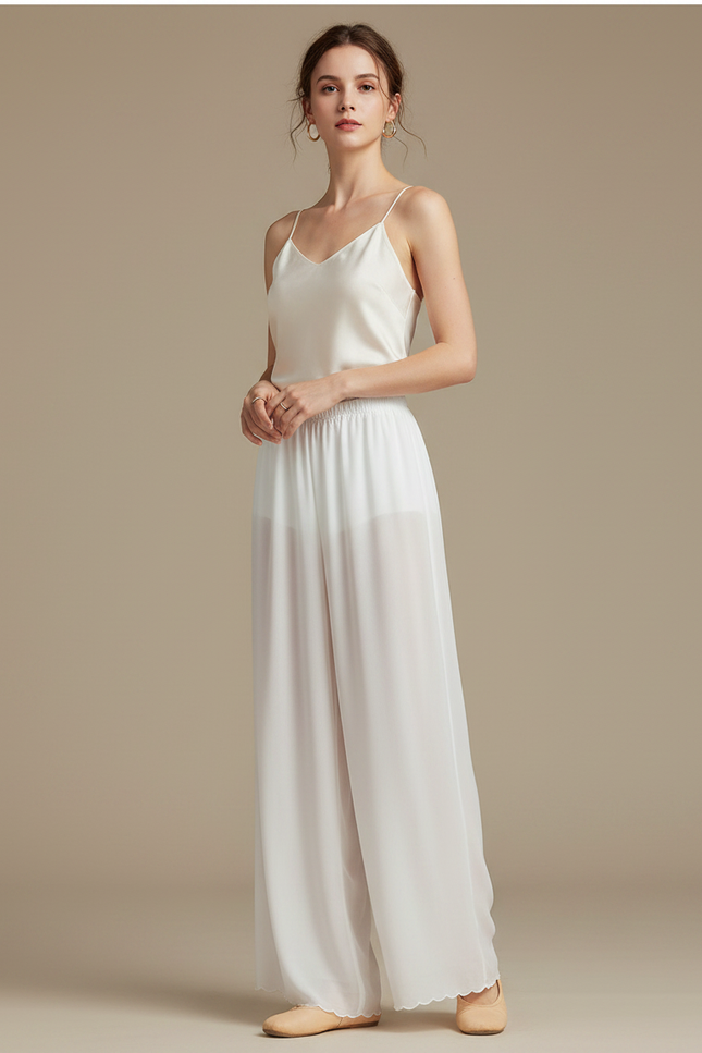 Pantalon Chinois Blanc Fluide Chiffon Ample Femme - Soie