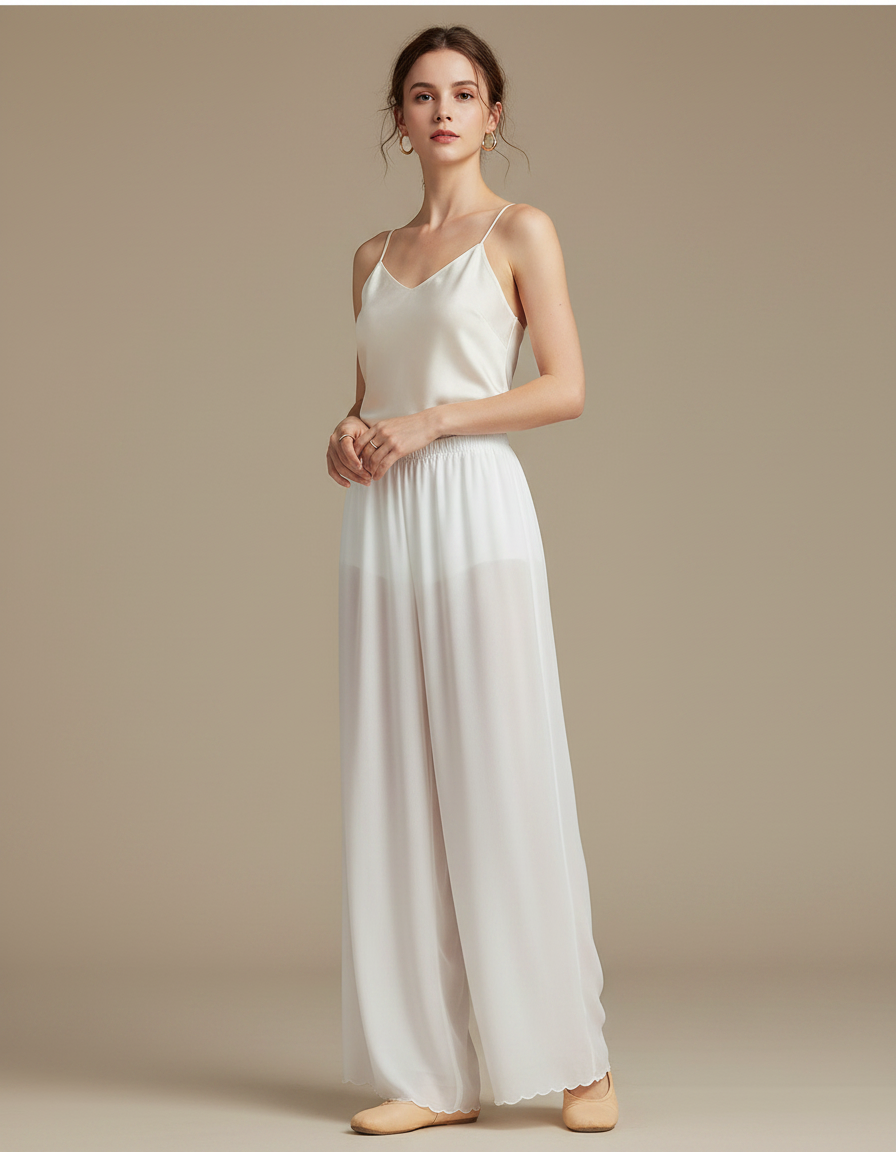 Pantalon Chinois Blanc Fluide Chiffon Ample Femme - Soie