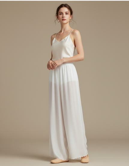 Pantalon Chinois Blanc Fluide Chiffon Ample Femme - Soie
