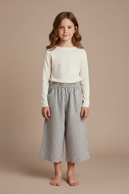 Pantalon Chinois Rayé Coton Ample Décontracté Fluide - Imprimé