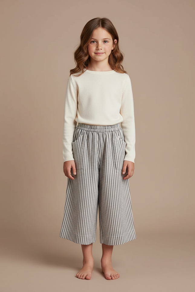 Pantalon Chinois Rayé Coton Ample Décontracté Fluide - Imprimé