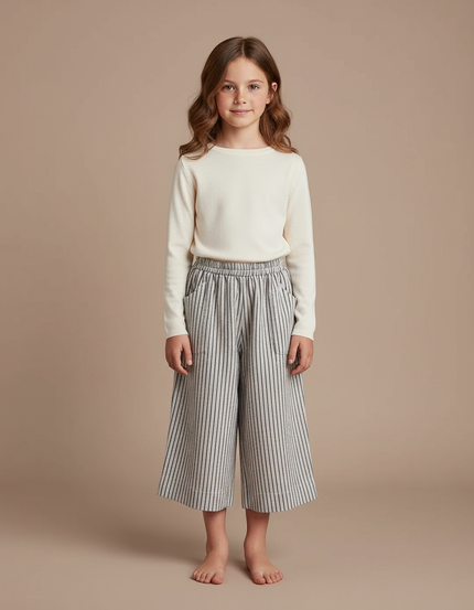 Pantalon Chinois Rayé Coton Ample Décontracté Fluide - Imprimé
