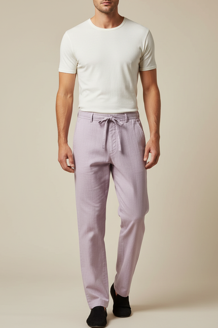Pantalon Chinois Lilas Coton Lin Ample Confortable Homme - Violet
