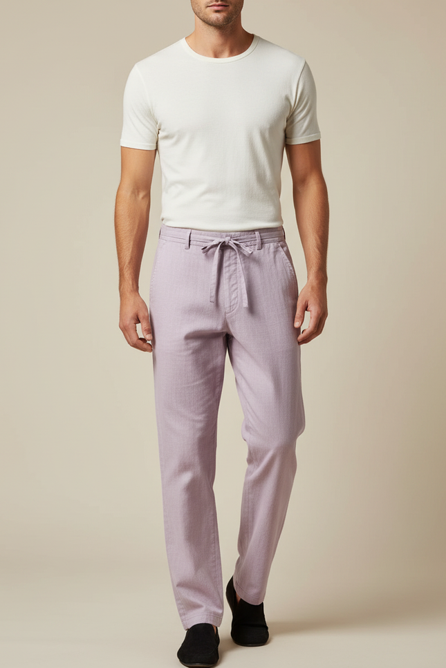 Pantalon Chinois Lilas Coton Lin Ample Confortable Homme - Violet