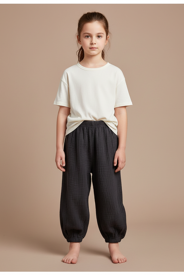 Pantalon Chinois Coton Gris Ample Texturé Enfant