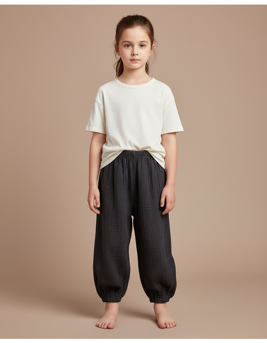 Pantalon Chinois Coton Gris Ample Texturé Enfant